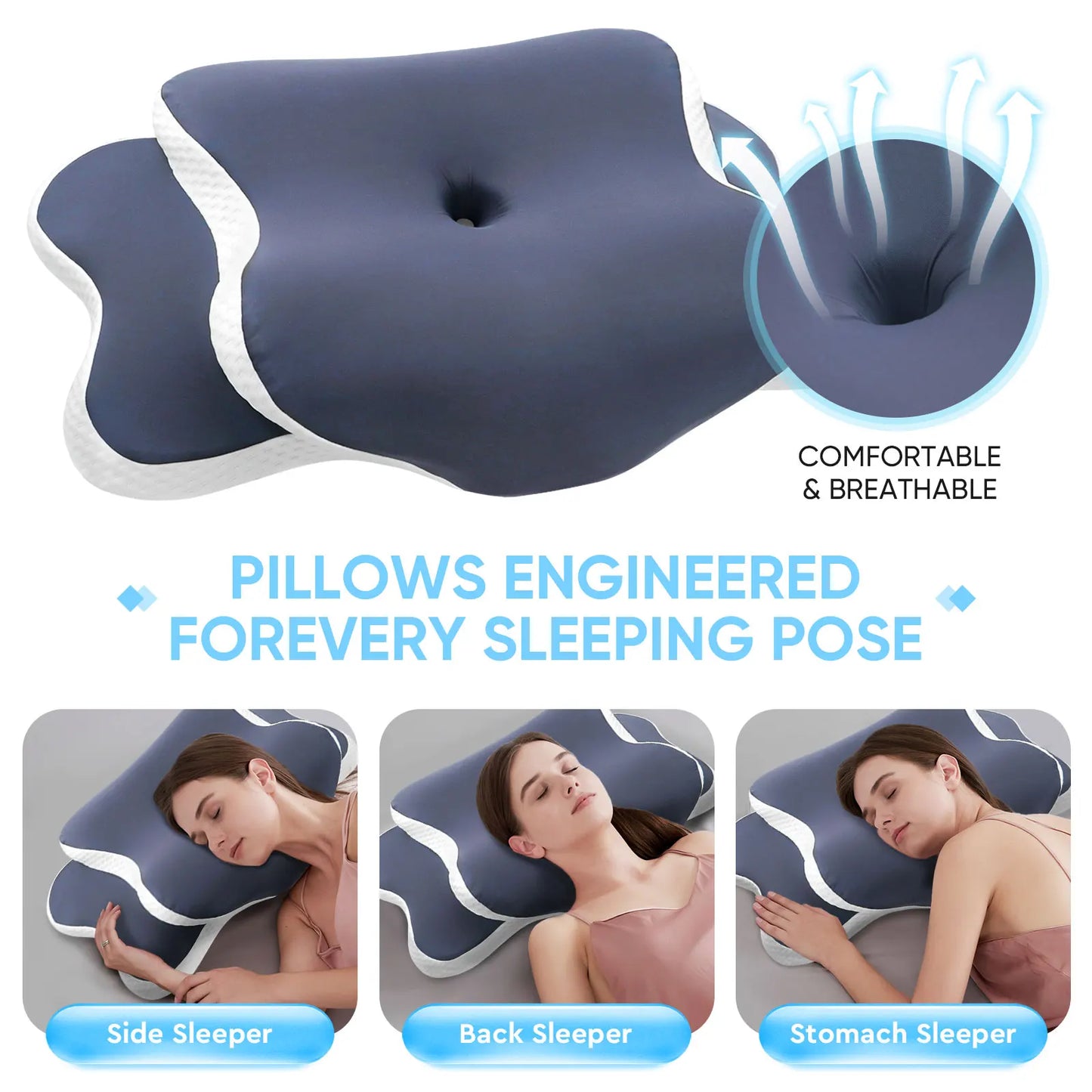 Oreiller cervical en mousse à mémoire de forme, soulagement de la douleur au cou, soutien orthopédique ergonomique pour le cou, cadeau pour dormir sur le côté du dos et du ventre