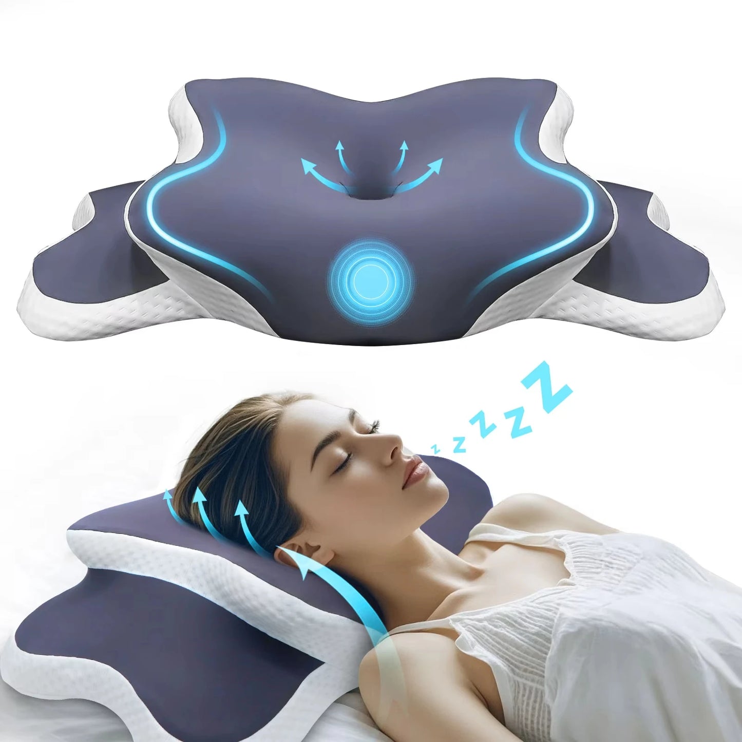 Ergonomic Cervical Pillow Memory Foam Pillow Neck Pain Relief Comes With Ice Silk Pillowcase Adjustable For Back Side Sleepers