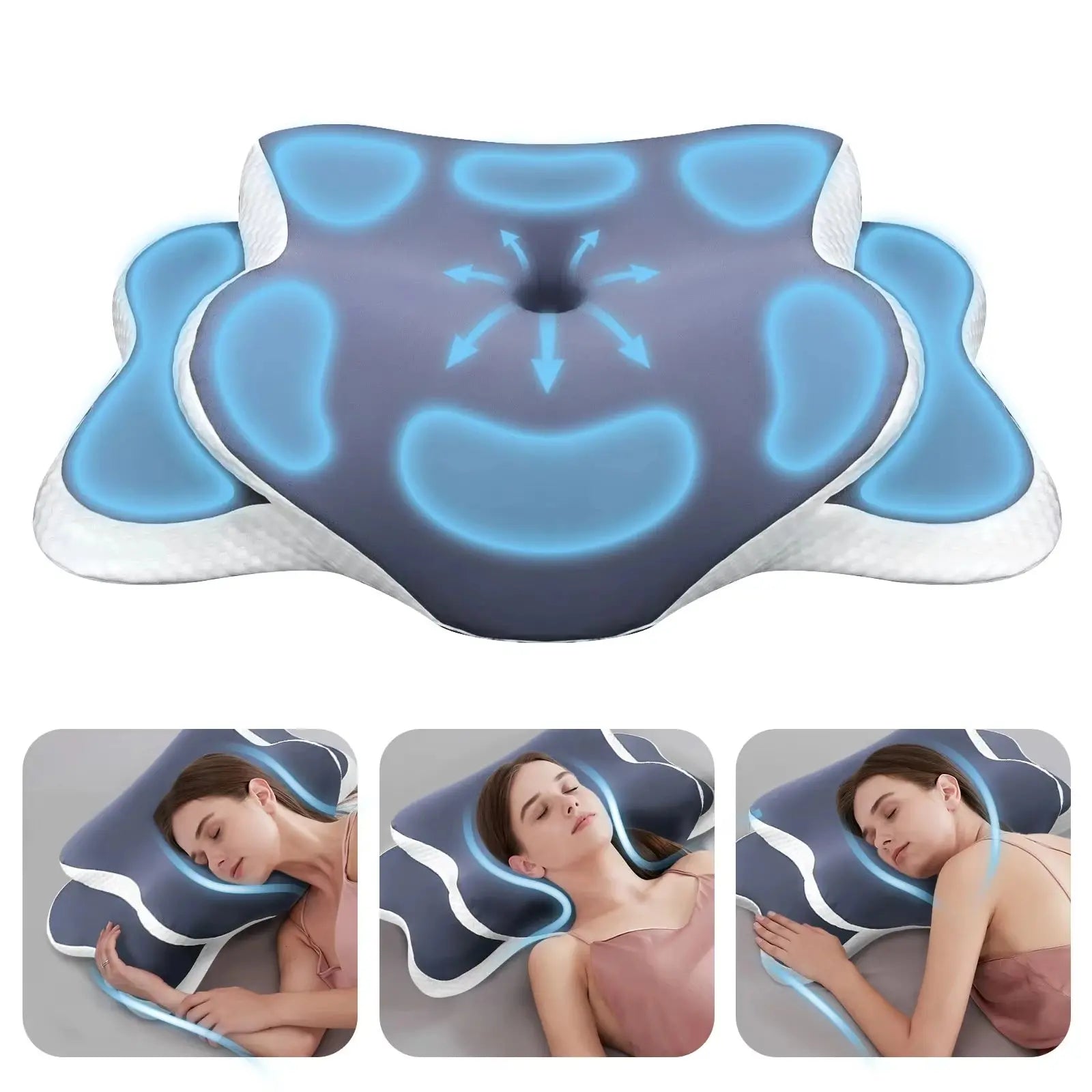 Ergonomic Cervical Pillow Memory Foam Pillow Neck Pain Relief Comes With Ice Silk Pillowcase Adjustable For Back Side Sleepers