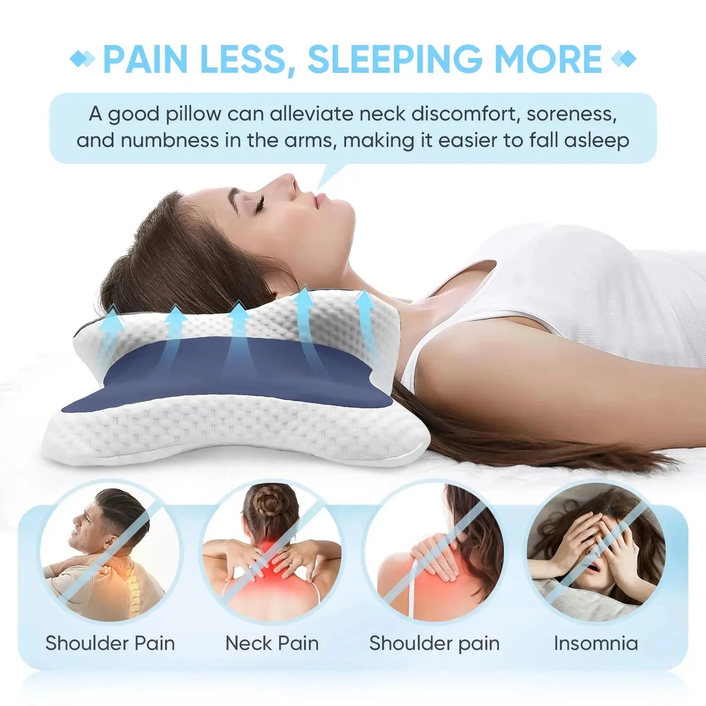 Ergonomic Cervical Pillow Memory Foam Pillow Neck Pain Relief Comes With Ice Silk Pillowcase Adjustable For Back Side Sleepers