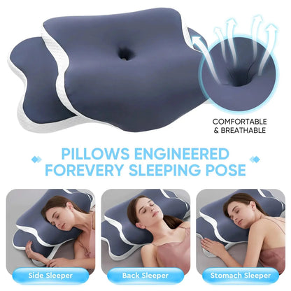 Ergonomic Cervical Pillow Memory Foam Pillow Neck Pain Relief Comes With Ice Silk Pillowcase Adjustable For Back Side Sleepers