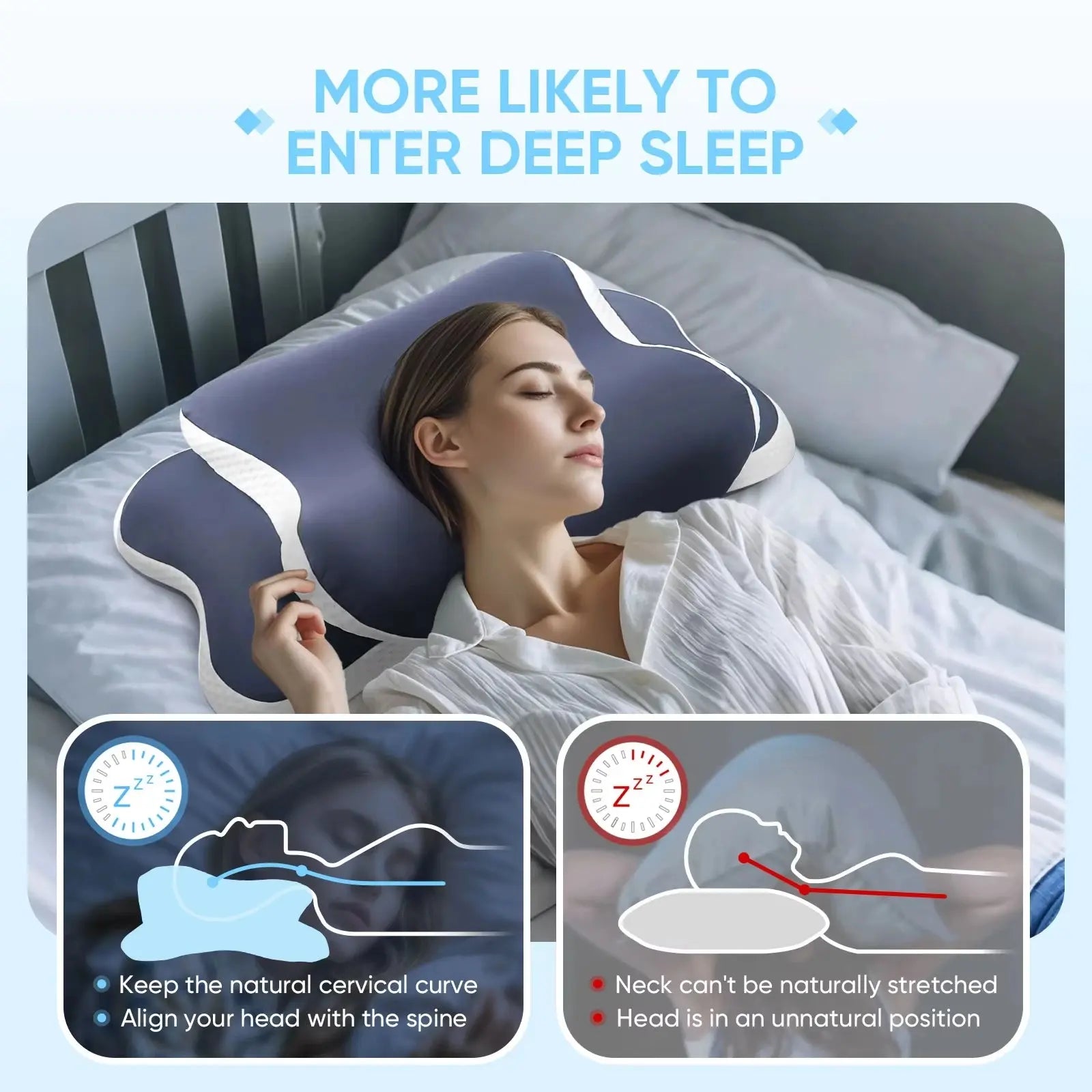 Ergonomic Cervical Pillow Memory Foam Pillow Neck Pain Relief Comes With Ice Silk Pillowcase Adjustable For Back Side Sleepers